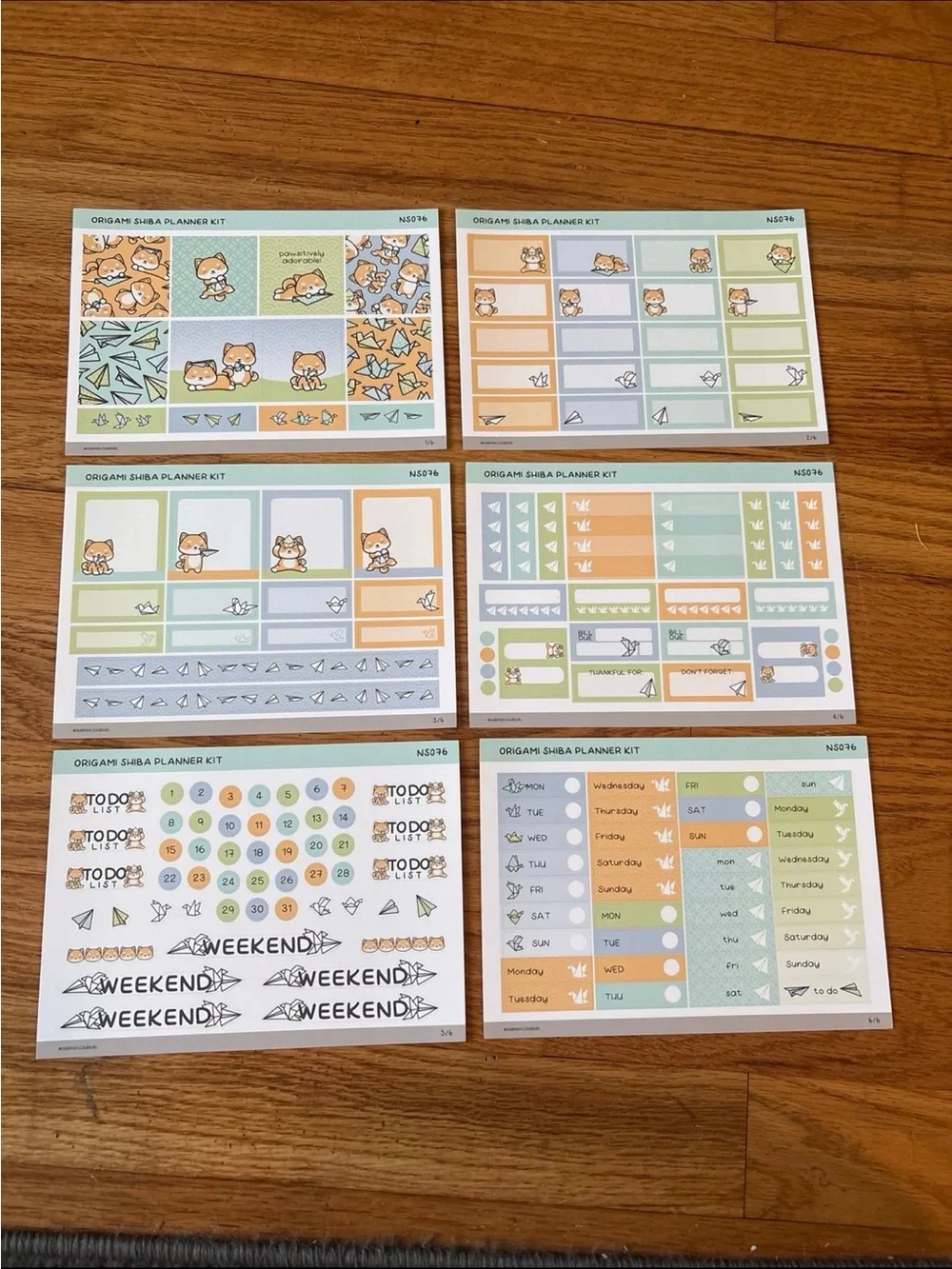 Hubman and Chubgirl Origami Shiba dog kit six pages of stickers